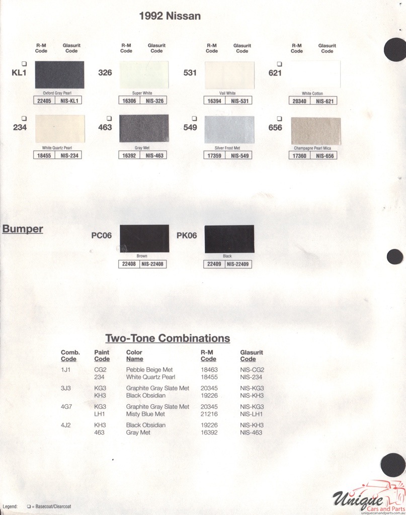 1992 Nissan Paint Charts RM 2